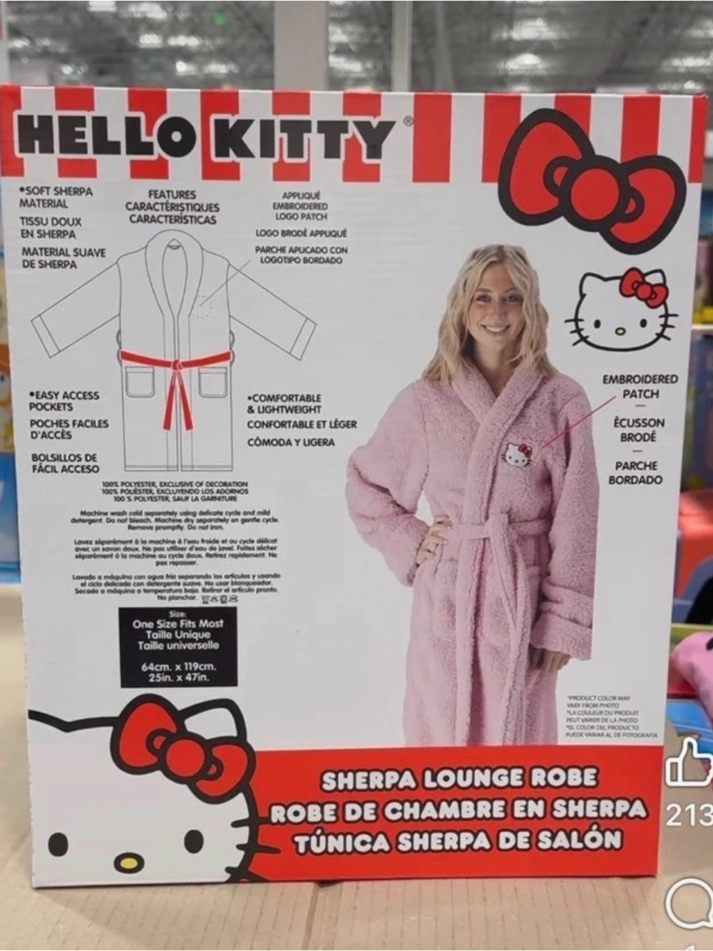 Hello Kitty Sherpa Robe Adult - Picture 2 of 5